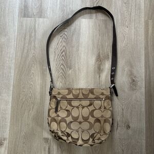 Coach Signature Canvas Leather Crossbody Shoulder Handbag F15067 Brown Purse